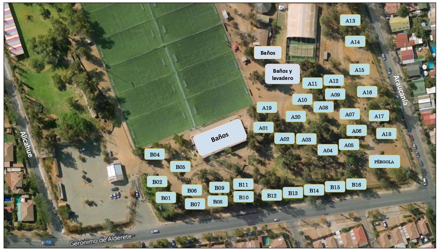 Plano de la zona de quinchos Parque La Araucana